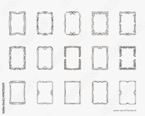Decorative frames, retro ornament, ornate frame, boho, art deco and victorian style. Frame template a4 paper. Antique pattern, wedding, deco divider, printable. Hand drawn, vector isolated set.