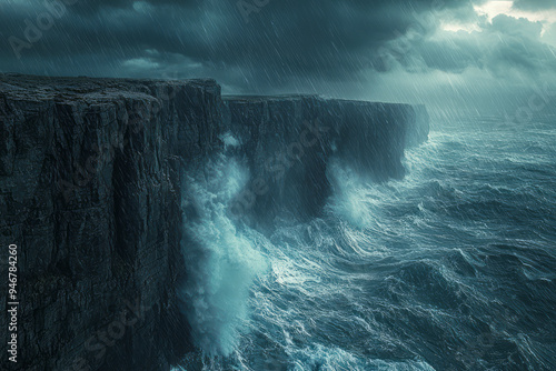 "Dynamic Nature's Power: Majestic 8K Seascape with Giant Waves and Tempestuous Skies"