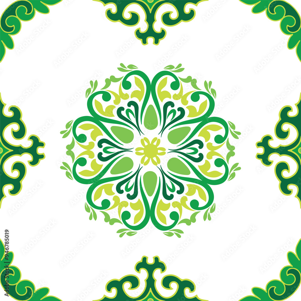 Real Tatar seamless pattern. Islamic floral geometry. Culture of the Tatar people, symbols of green and red Real Tatar seamless pattern. Islamic floral geometry. Culture of the Tatar people, symbols of green and red