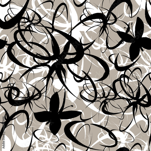 Floral seamless pattern.Doodle texture. Stylized sketch flowers and butterfly. Great for fabric, wallpaper, wrapping paper, surface design, wedding invitation. 