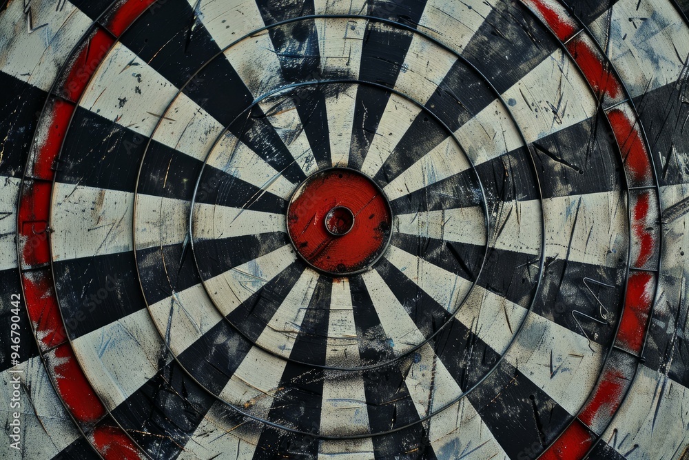 Close up of a weathered dartboard showing signs of wear and tear Close up of a weathered dartboard showing signs of wear and tear