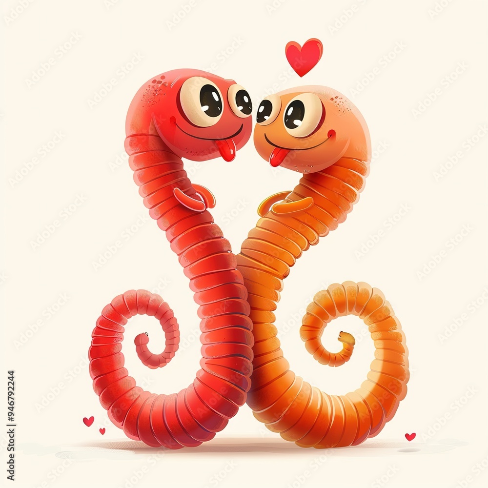 Fototapeta premium Earthworm Love fantasy animal cartoon isolated whitebackground