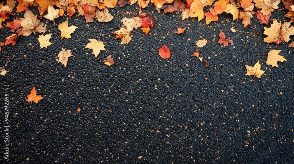 Autumn Leaves Scattered on Black Asphalt Autumn Leaves Scattered on Black Asphalt