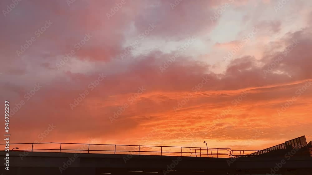 Vibrant warm sunset firesky in the city of london transient nature of light, moody sky in london colourful sky 