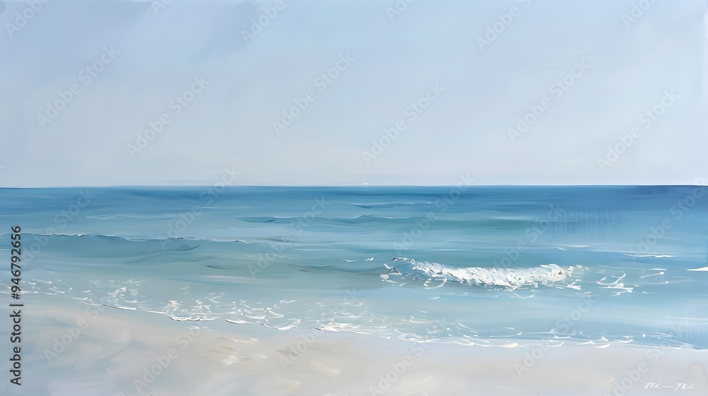 Ocean coast oil painting impressionism twilight peaceful Ocean coast oil painting impressionism twilight peaceful