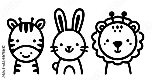 hand drawn vector illustration of an bunny animals rabbit leon zebra cute 