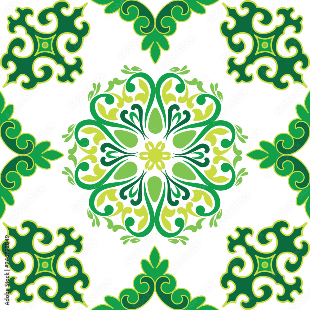 Real Tatar seamless pattern. Islamic floral geometry. Culture of the Tatar people, symbols of green and red Real Tatar seamless pattern. Islamic floral geometry. Culture of the Tatar people, symbols of green and red