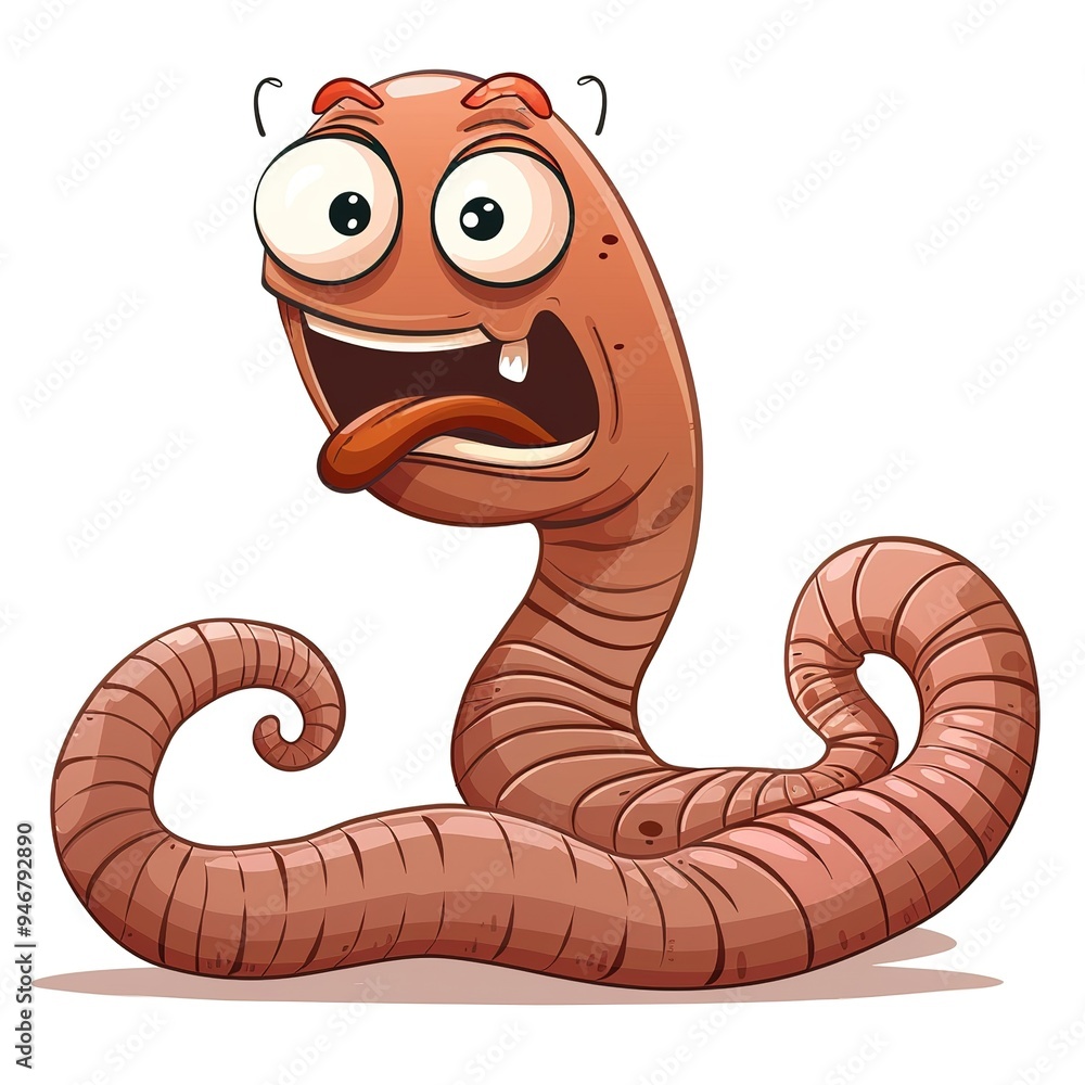 Fototapeta premium Earthworm Shame emotion fantasy animal cartoon isolated whitebackground