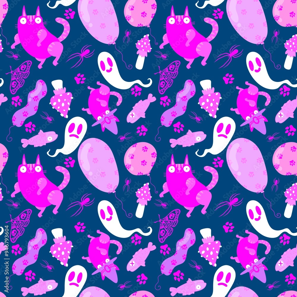 Halloween animals seamless cats and pumpkins pattern for wrapping paper Halloween animals seamless cats and pumpkins pattern for wrapping paper