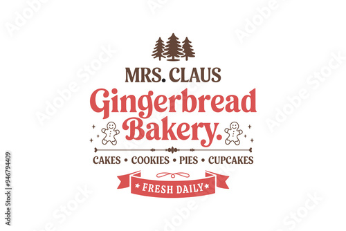 Mrs. Claus Gingerbread Bakery, vintage Christmas sign T shirt Design