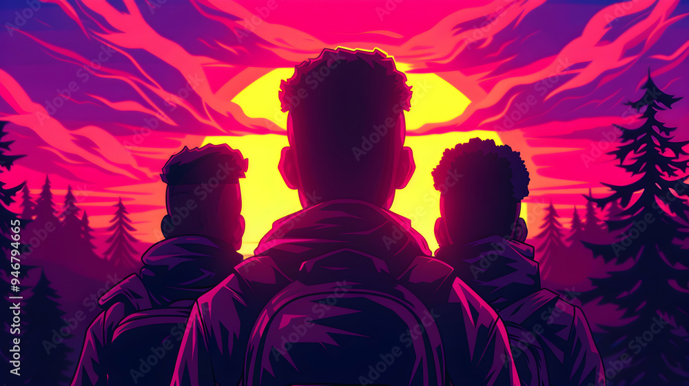 Man Going Camping With Friends Man With Black Man Going Camping With Friends Man With Black
