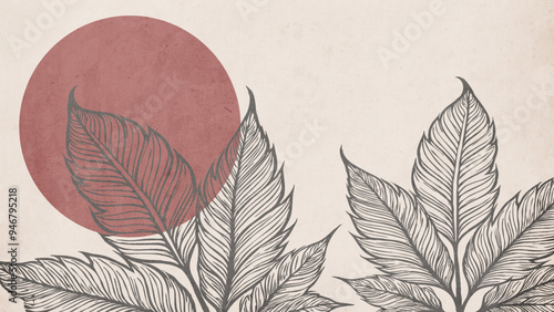 Botanical background. Abstract plant shapes. Minimalist illustration for printing on wall decorations.