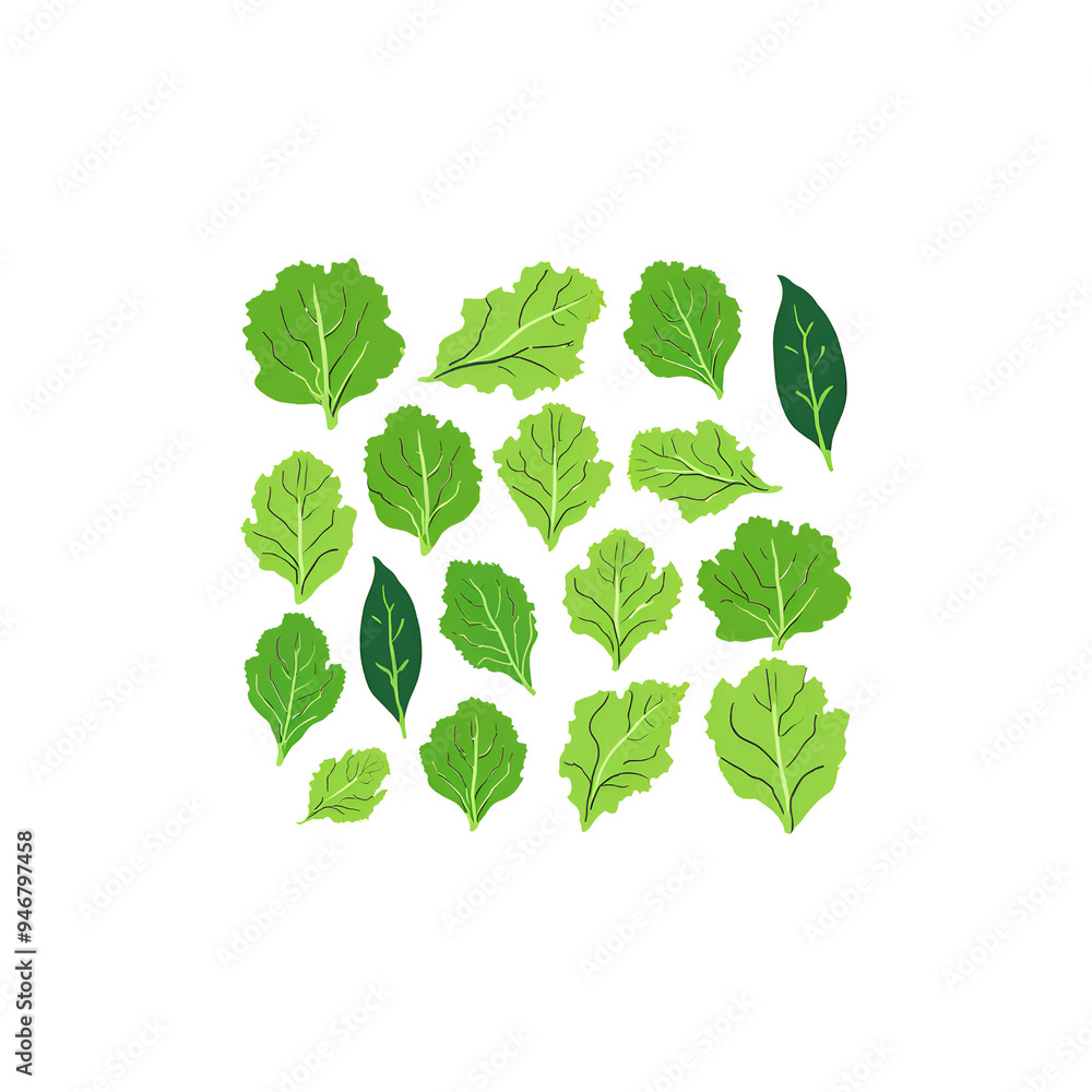 Set of Green Lettuce with leaves isolated on background, Flat lay view of Fresh salad vegetables, healthy with organic food Set of Green Lettuce with leaves isolated on background, Flat lay view of Fresh salad vegetables, healthy with organic food