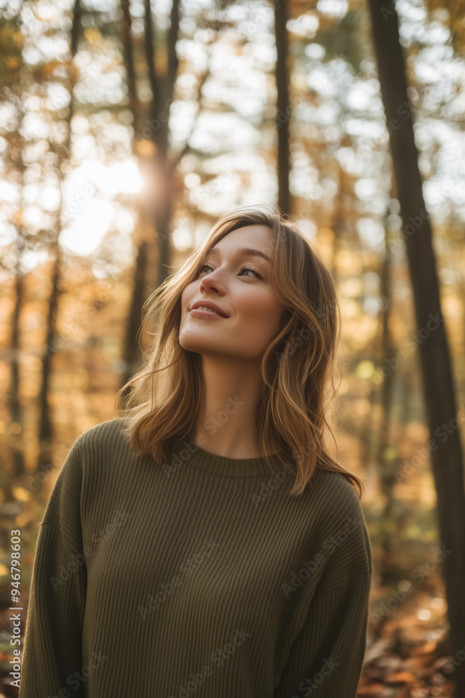 woman smiling in autumn forest woman smiling in autumn forest