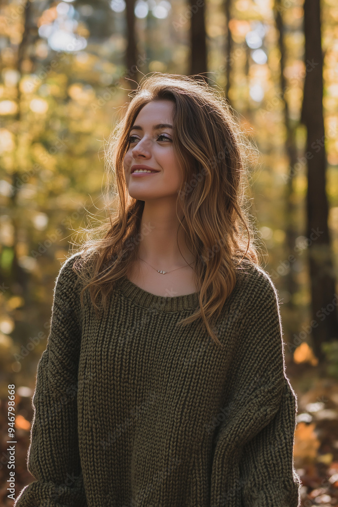 woman smiling in autumn forest woman smiling in autumn forest