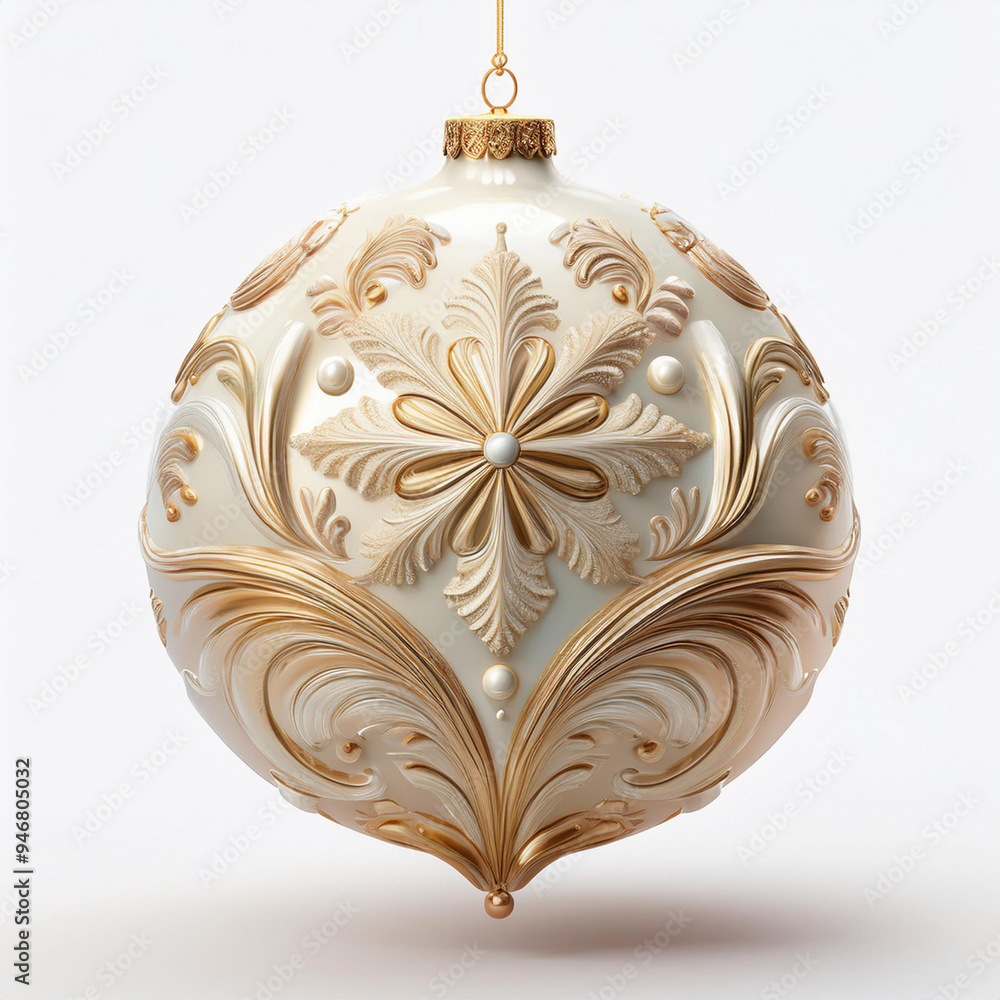Fototapeta premium Enfeite de natal flutuando no ar isolado em fundo branco. Render 3d. Estilo escandinavo. Árvore de natal, festividades de final de ano. Papai Noel. Presentes. 