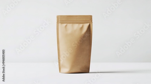 A mockup of a standing pouch crafted from natural brown paper, centered on a white background