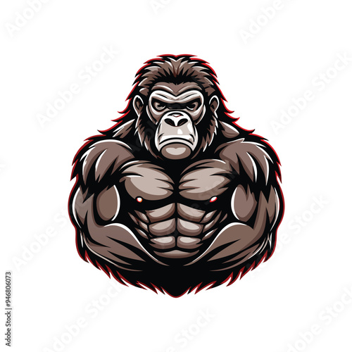 Create a realistic illustration of a muscular Cross River gorilla, showcasing its defined physique and powerful stance.