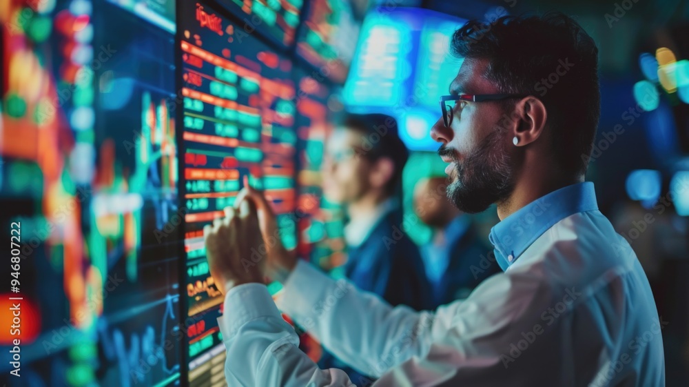 Stock traders in action, highlighting the fast-paced world of financial growth and investments Stock traders in action, highlighting the fast-paced world of financial growth and investments