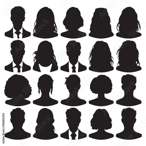 black Avatar portrait silhouettes. Woman and man faces portraits, anonymous characters avatars image with white background