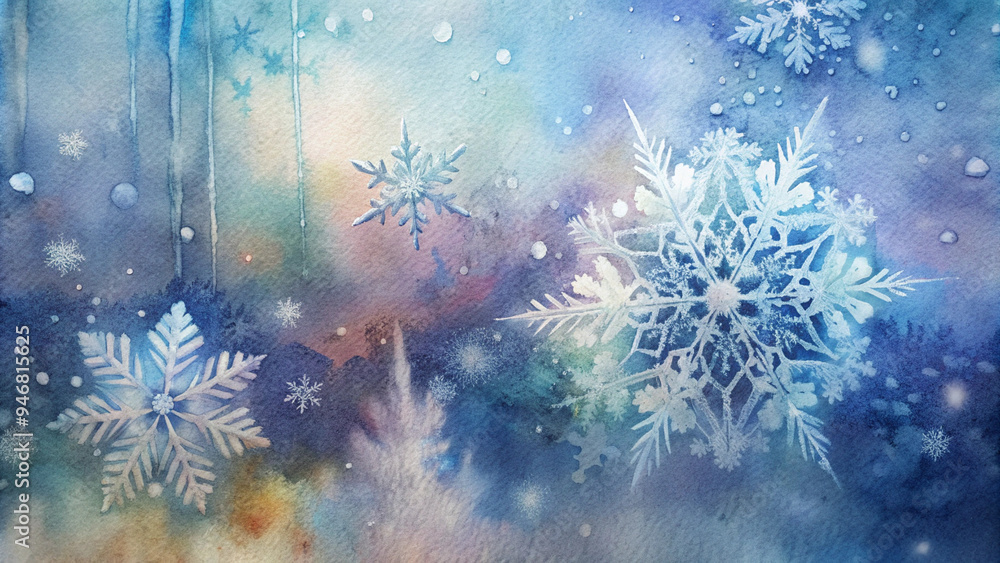 Delicate Snowflakes on Glass in Soft Blue Tones Representing Winter Wonder Delicate Snowflakes on Glass in Soft Blue Tones Representing Winter Wonder