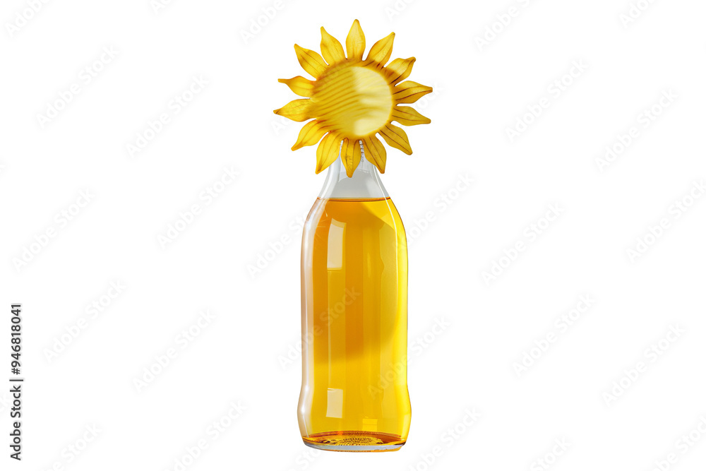 Sunflower on a Bottle of Yellow Liquid Sunflower on a Bottle of Yellow Liquid
