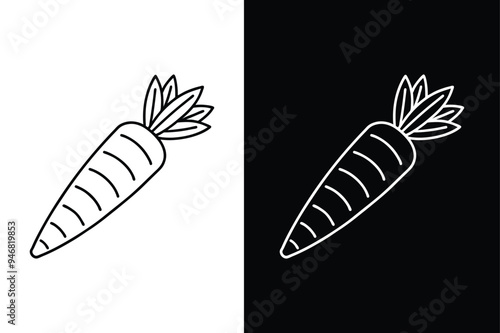 Vector line out carrot icon on black and white background.