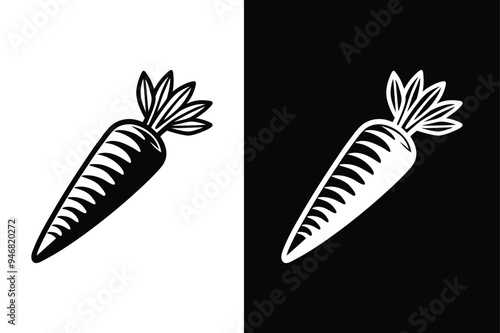 Vector silhouette carrot icon on black and white background.