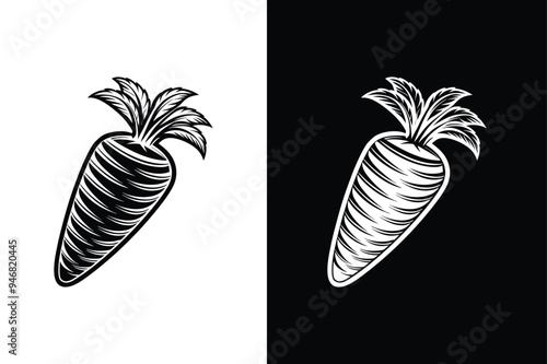 Vector silhouette carrot icon on black and white background.