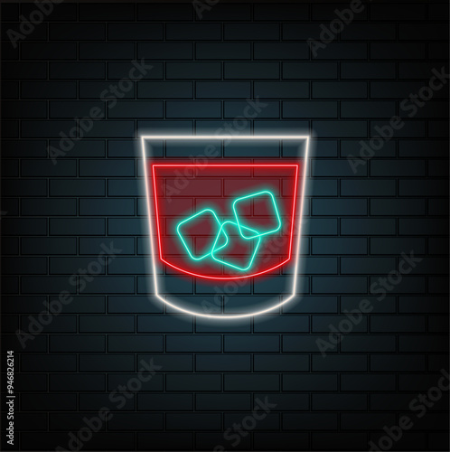 Cocktail party neon sign, glowing signboard, light banner. Cocktail logo, emblem