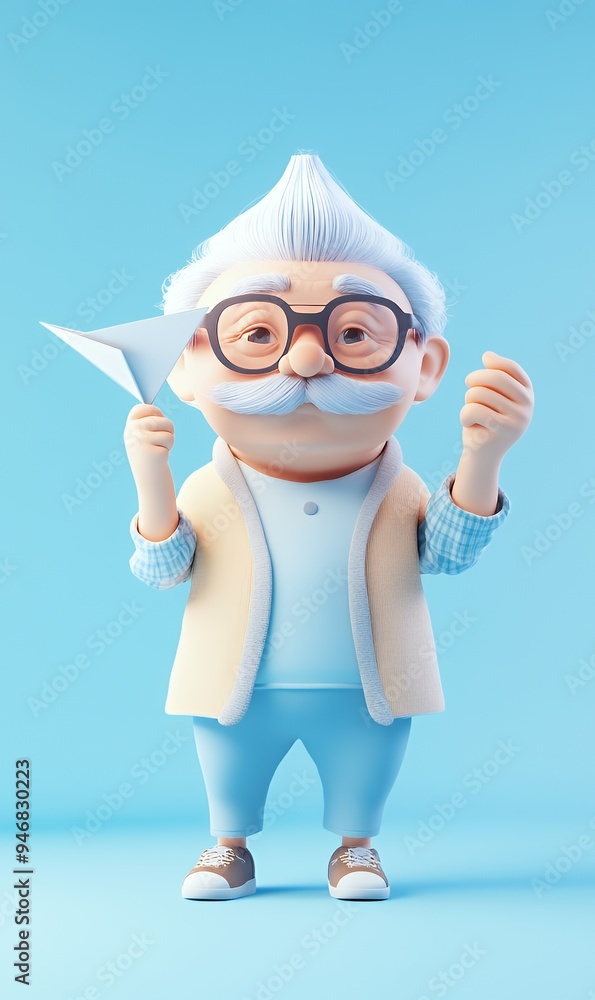 A cheerful elderly man with glasses holds a paper airplane, symbolizing creativity and playfulness. A cheerful elderly man with glasses holds a paper airplane, symbolizing creativity and playfulness.