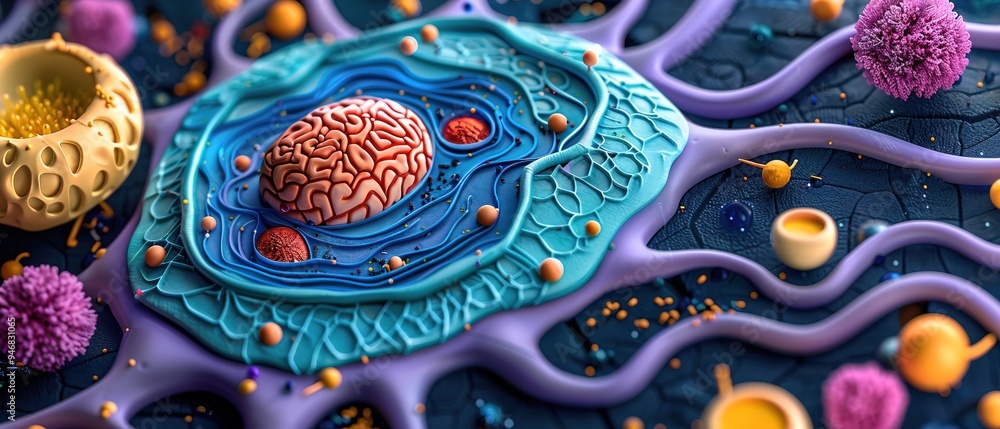 Naklejka premium Plant cell schematic with labeled parts such as vacuole, cell membrane 