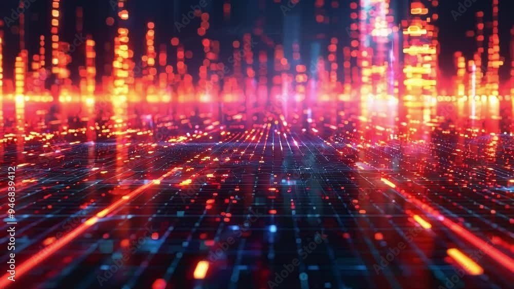 Abstract background with glowing particles flowing like a technological stream of data. Perfect for any project requiring a futuristic and digital feel Abstract background with glowing particles flowing like a technological stream of data. Perfect for any project requiring a futuristic and digital feel
