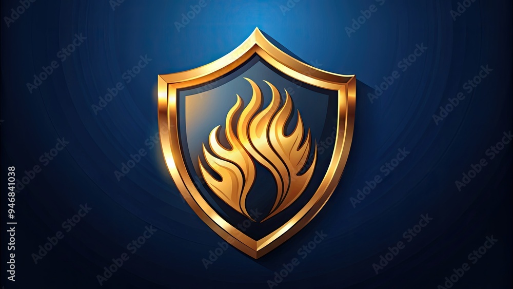 A gold-colored shield with a stylized flame design and strong, bold typography, evoking courage and protection, on a dark blue background with subtle gradient effect. A gold-colored shield with a stylized flame design and strong, bold typography, evoking courage and protection, on a dark blue background with subtle gradient effect.