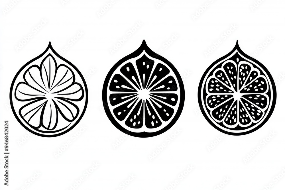 Black and White Fig Illustration Set Black and White Fig Illustration Set