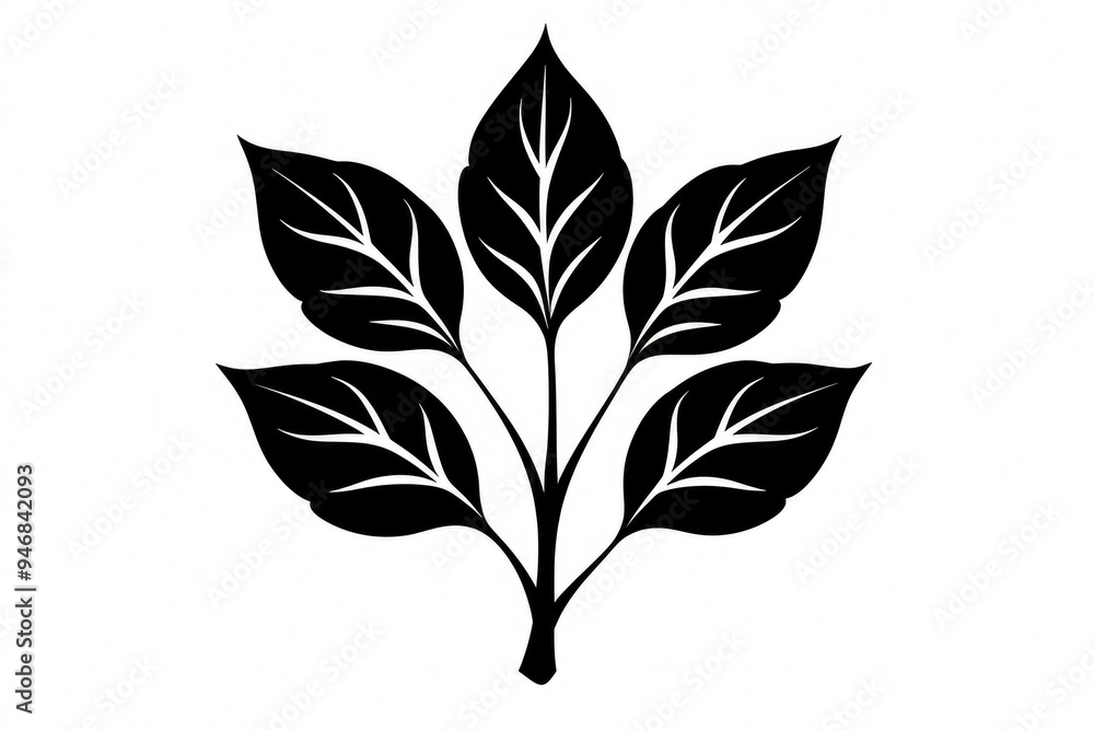Black and White Silhouette of a Branch with Five Leaves Black and White Silhouette of a Branch with Five Leaves
