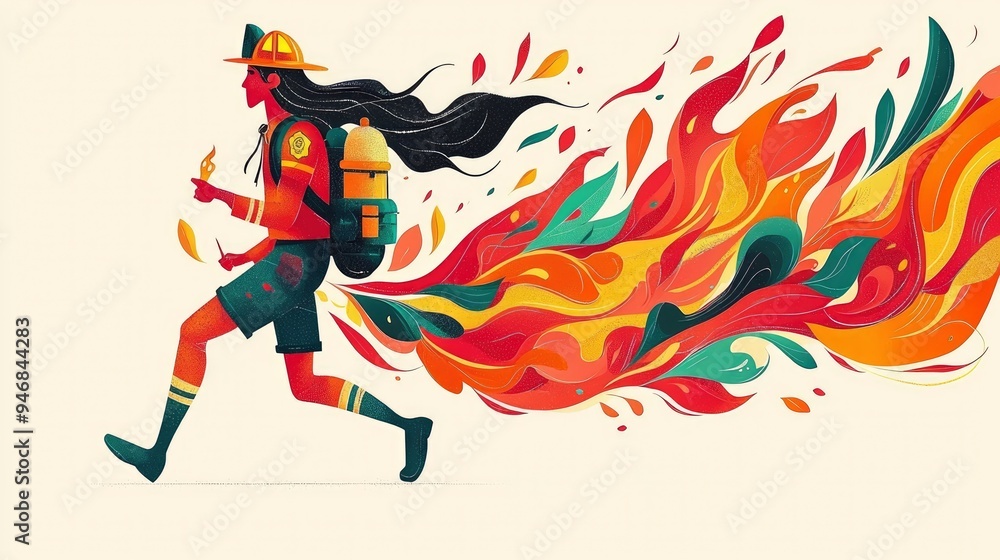 Woman Running with Fire Trail Woman Running with Fire Trail
