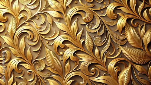 A luxurious background featuring intricate, swirling patterns of golden metallic leaves, with subtle shimmer and texture, evoking glamour, sophistication, and opulence.