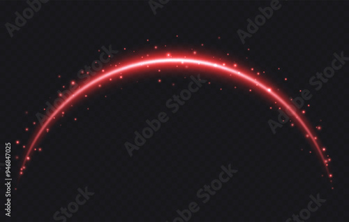 Magic arch with sparkles, glowing arc with stars. shooting star tail light effect. Vector illustration.