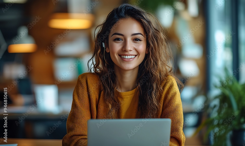 Happy young woman working remotely on virtual video team meeting call, remote work and flexible culture concept, smiling Asian female digital nomad freelancing on laptop from home, copy space Happy young woman working remotely on virtual video team meeting call, remote work and flexible culture concept, smiling Asian female digital nomad freelancing on laptop from home, copy space