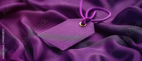 Purple Tag on the Purple dress. Cloth label tag Purple mockup  photo