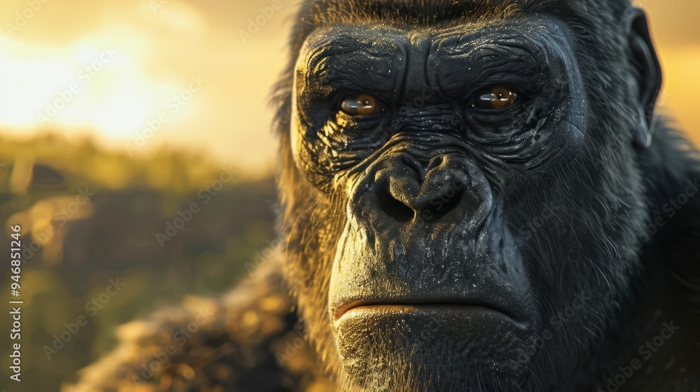 Gorilla closeup with natural landscape generative ai Gorilla closeup with natural landscape generative ai