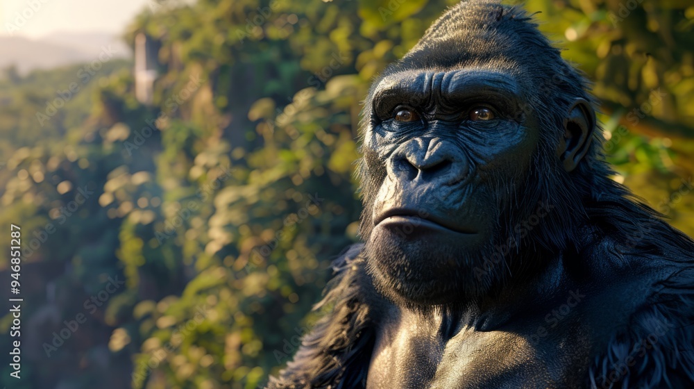 Gorilla closeup with natural landscape generative ai Gorilla closeup with natural landscape generative ai