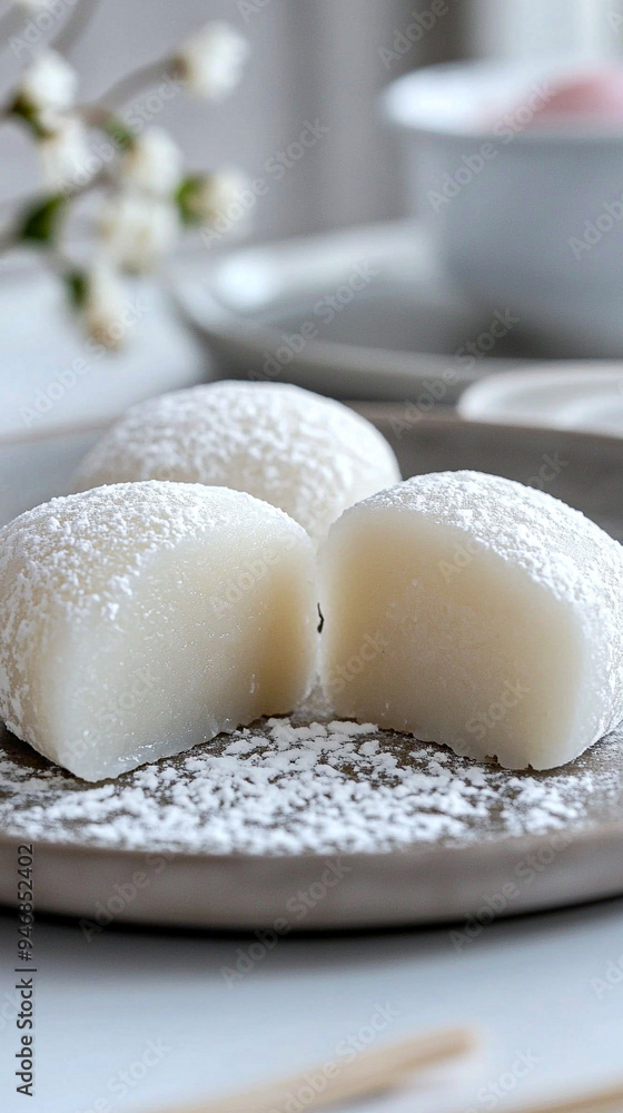 Traditional Japanese mochi dessert on a ceramic plate Traditional Japanese mochi dessert on a ceramic plate
