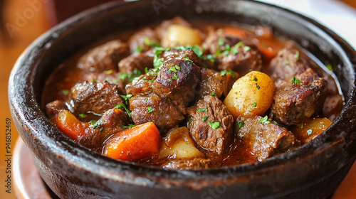 Traditional beef stew with potatoes and vegetables