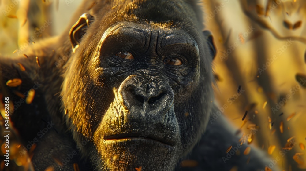 Gorilla closeup with natural landscape generative ai Gorilla closeup with natural landscape generative ai