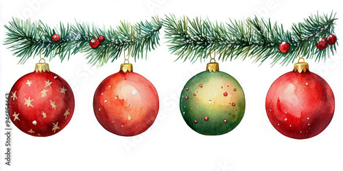Set of Christmas watercolor elements on white background