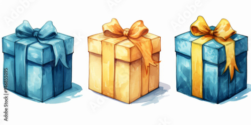 Set of Christmas watercolor elements on white background