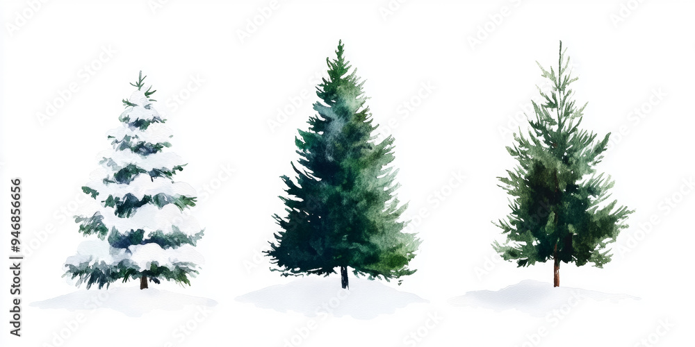 Obraz premium Set of Christmas watercolor elements on white background