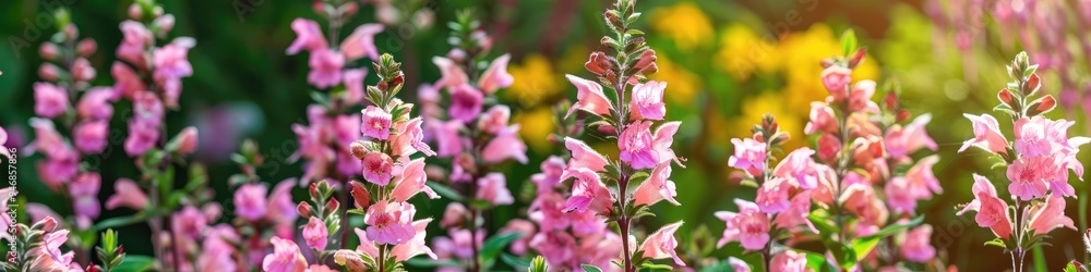 Blooming Pink Penstemon Apple Blossom in an Ornamental Garden Blooming Pink Penstemon Apple Blossom in an Ornamental Garden
